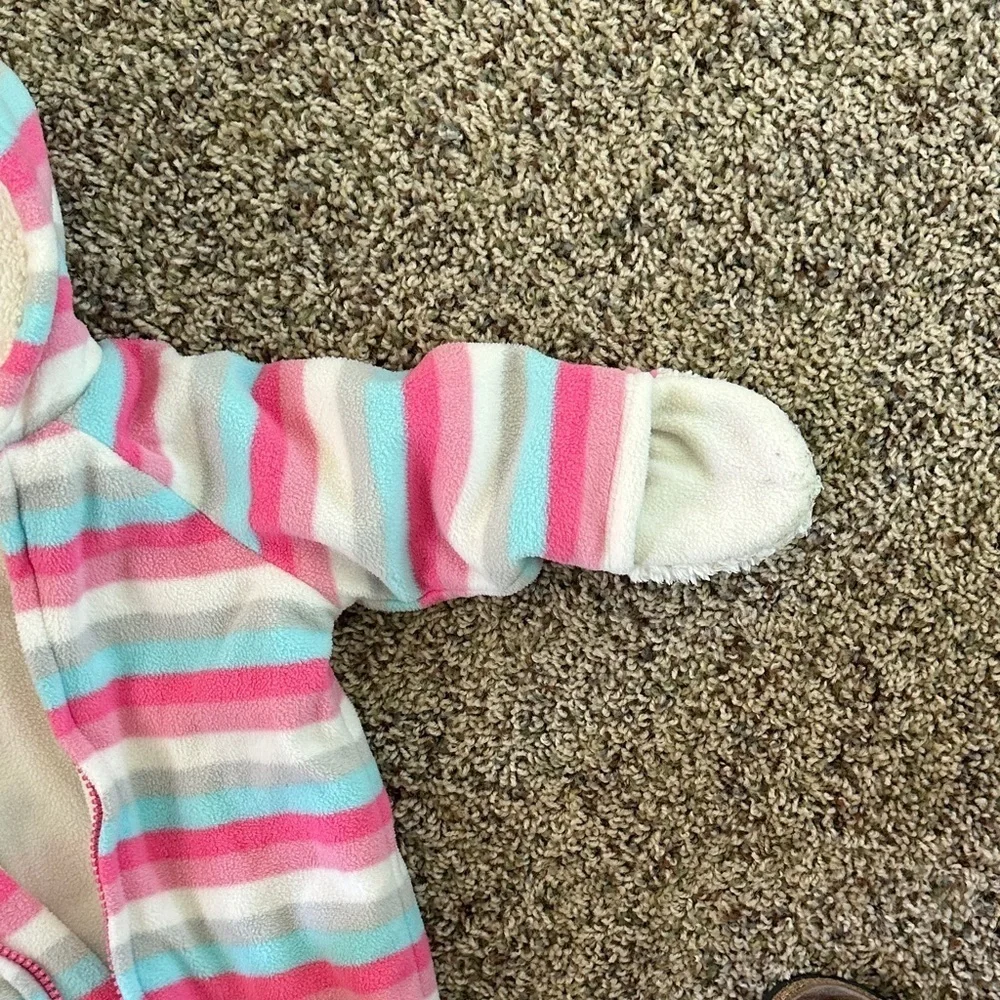 Striped fleece fall/winter outdoor onesie.